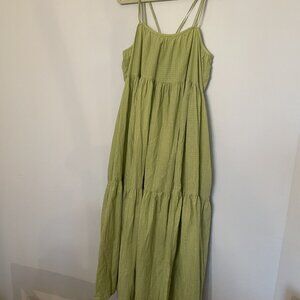 Everlane Tiered Midi Pleated Maxi Lemon Lime Green Dress